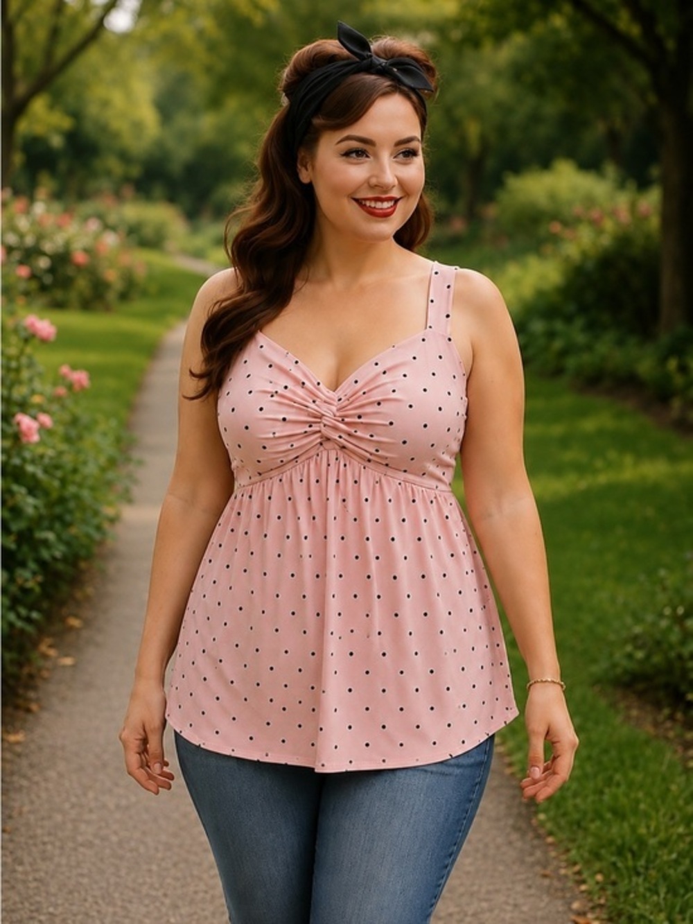 Torrid Pink Polka Dot Twist Front Babydoll Tank Tunic Size 1 EUC 1 (14/16) #1036